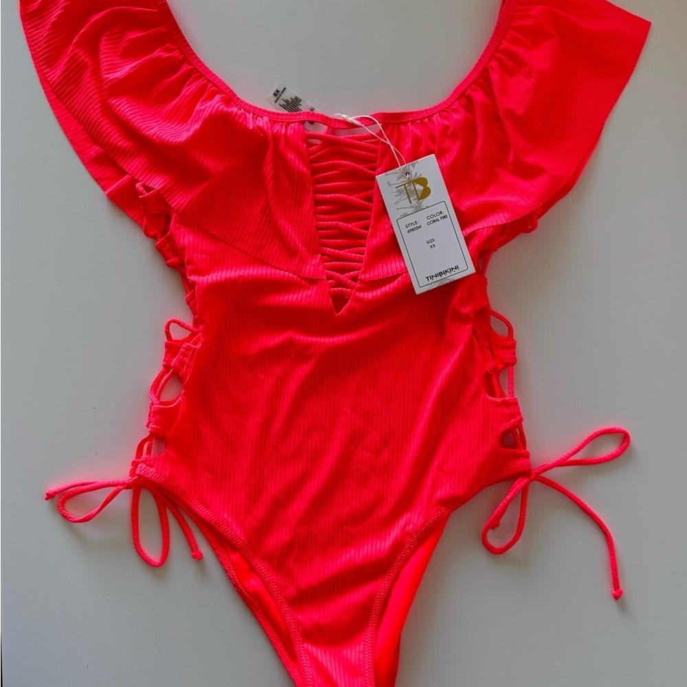 NWT! TiniBikini Vibrant Pink Off-Sholder  Swimsuit, Size XS